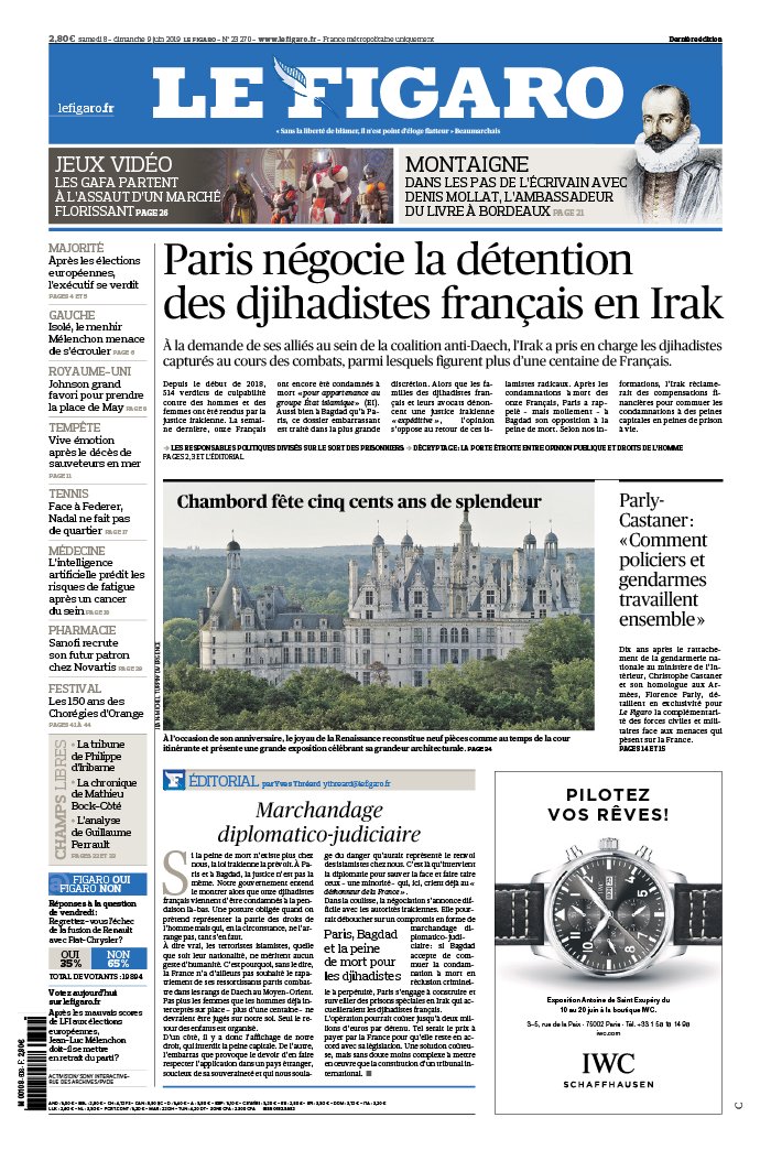 Le Figaro 08 juin 2019 Le Figaro N°23270 du 08 juin 2019 à télécharger sur iPad