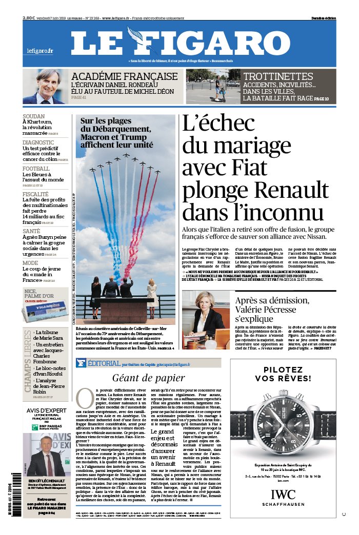 Le Figaro 07 juin 2019 Le Figaro N°23269 du 07 juin 2019 à télécharger sur iPad