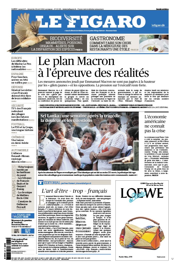 Le Figaro 27 avril 2019 Le Figaro N°23235 du 27 avril 2019 à télécharger sur iPad