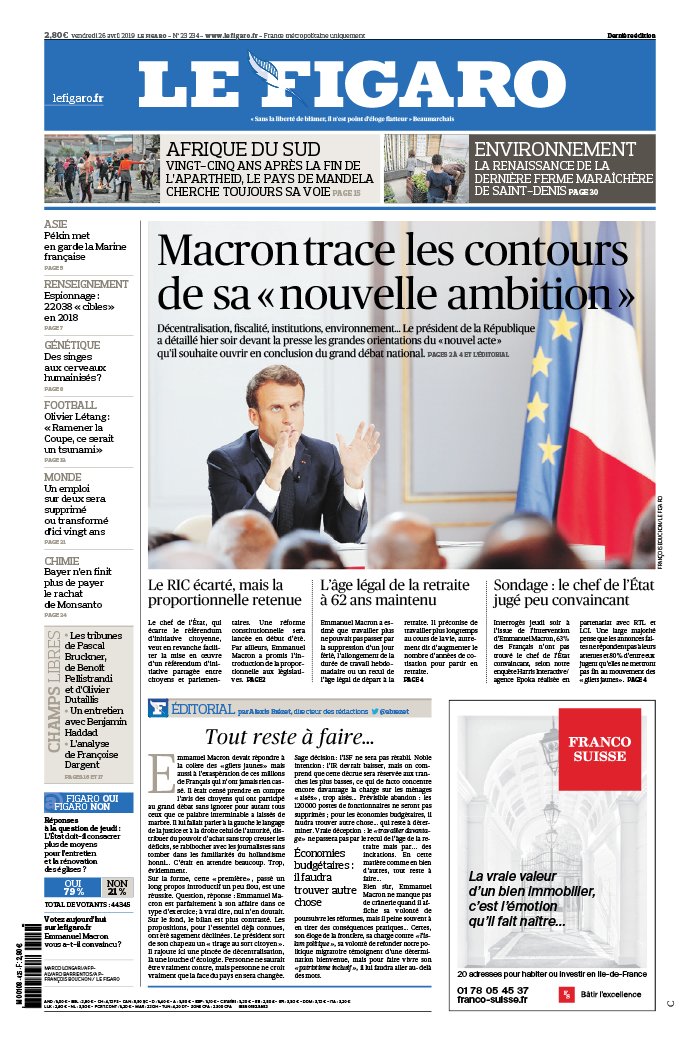 Le Figaro 26 avril 2019 Le Figaro N°23234 du 26 avril 2019 à télécharger sur iPad