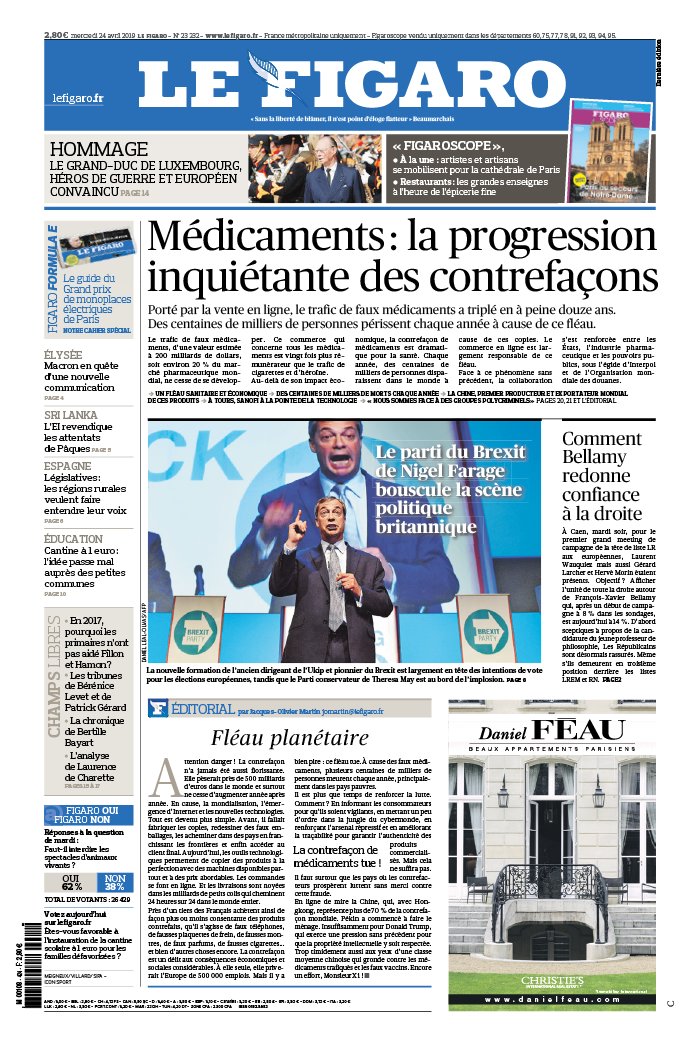 Le Figaro 24 avril 2019 Le Figaro N°23232 du 24 avril 2019 à télécharger sur iPad