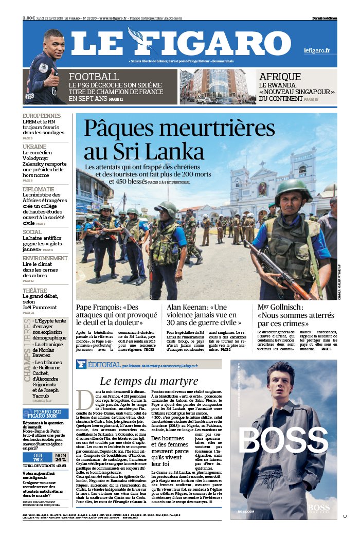 Le Figaro 22 avril 2019 Le Figaro N°23230 du 22 avril 2019 à télécharger sur iPad