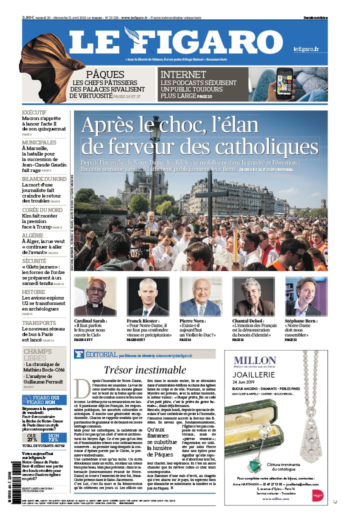Le Figaro 20 avril 2019 Le Figaro N°23229 du 20 avril 2019 à télécharger sur iPad