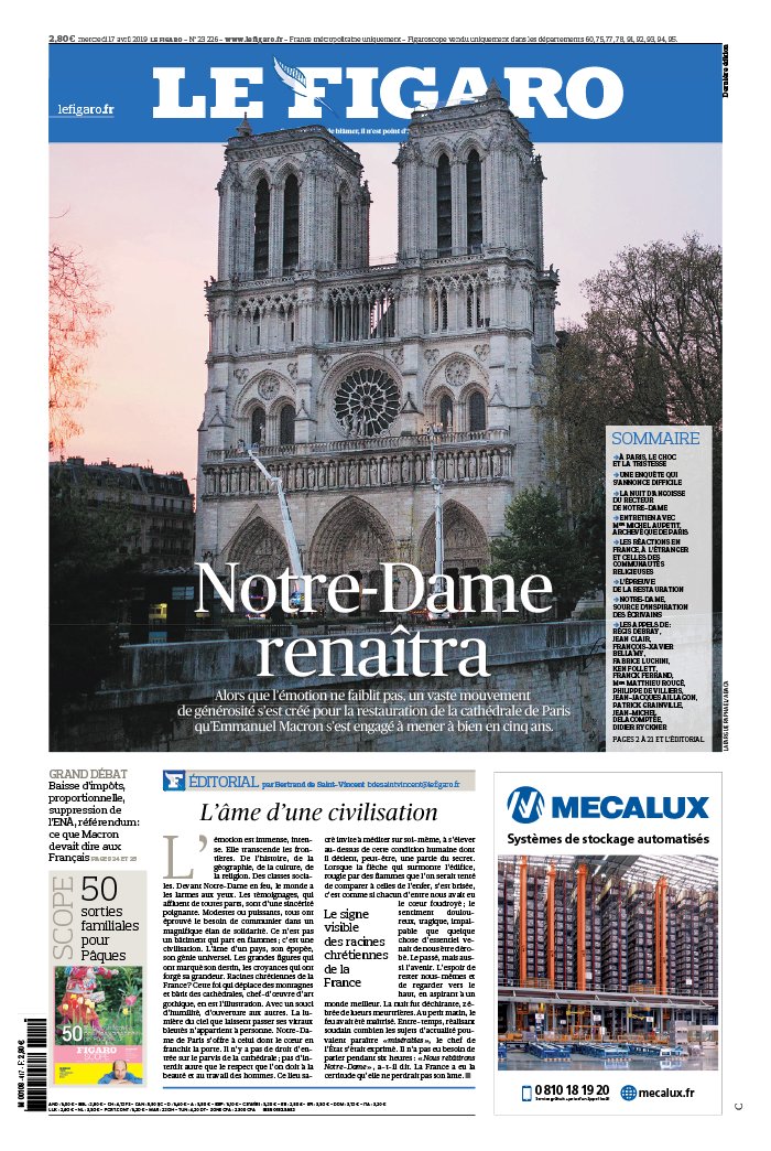 Le Figaro 17 avril 2019 Le Figaro N°23226 du 17 avril 2019 à télécharger sur iPad