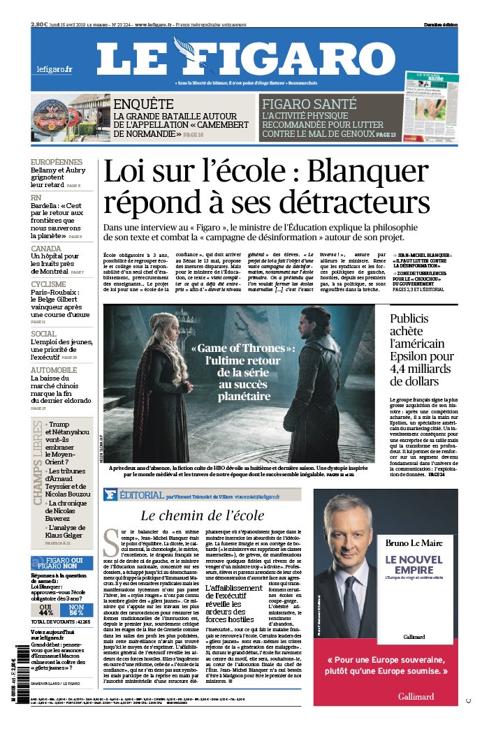 Le Figaro 15 avril 2019 Le Figaro N°23224 du 15 avril 2019 à télécharger sur iPad