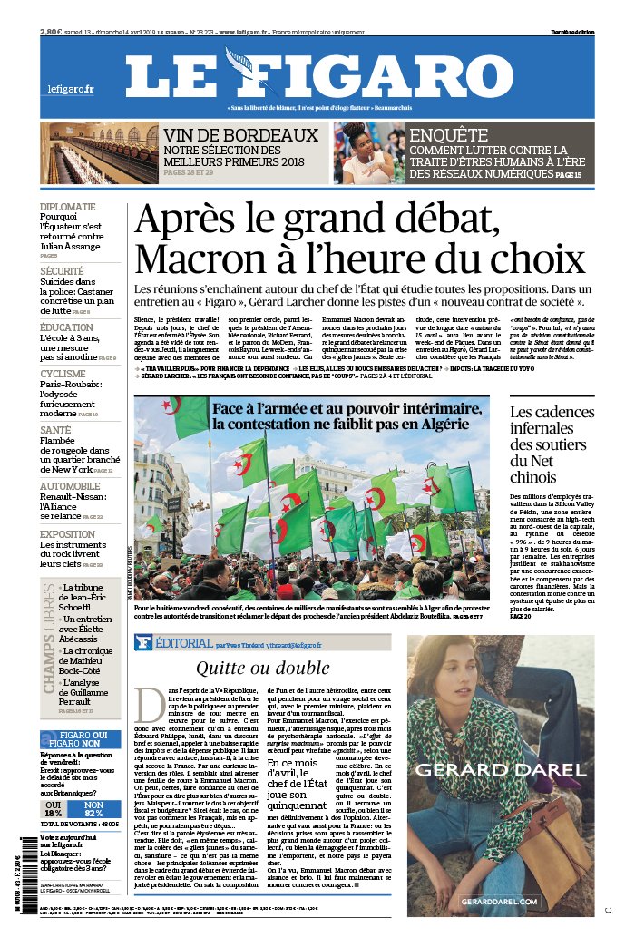 Le Figaro 13 avril 2019 Le Figaro N°23223 du 13 avril 2019 à télécharger sur iPad