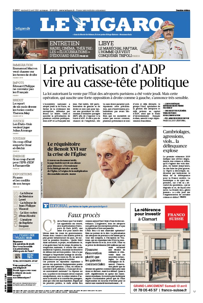 Le Figaro 12 avril 2019 Le Figaro N°23222 du 12 avril 2019 à télécharger sur iPad