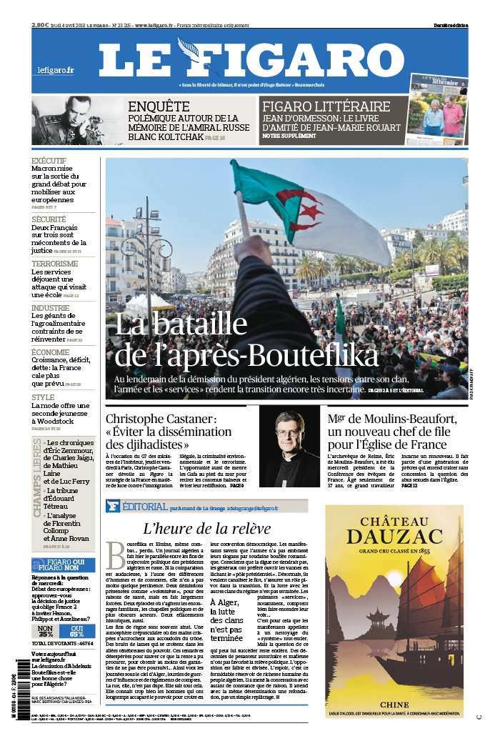 Le Figaro 04 avril 2019 Le Figaro N°23215 du 04 avril 2019 à télécharger sur iPad