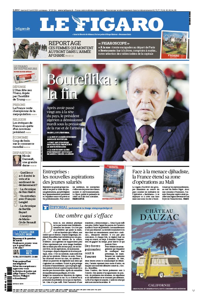 Le Figaro 03 avril 2019 Le Figaro N°23214 du 03 avril 2019 à télécharger sur iPad
