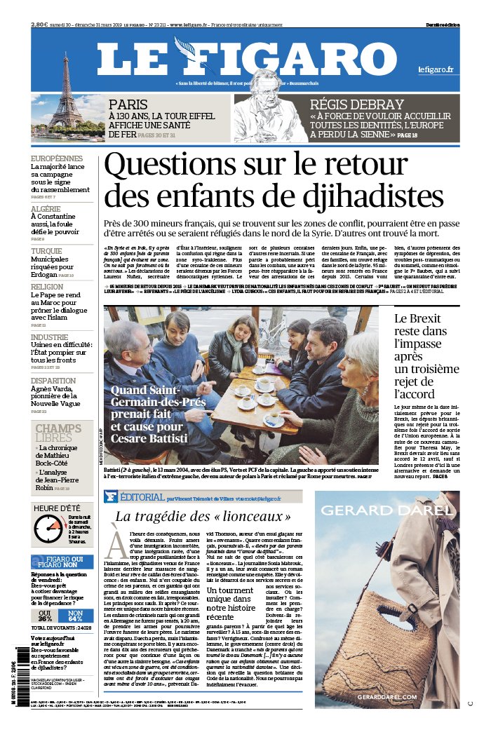 Le Figaro 30 mars 2019 Le Figaro N°23211 du 30 mars 2019 à télécharger sur iPad