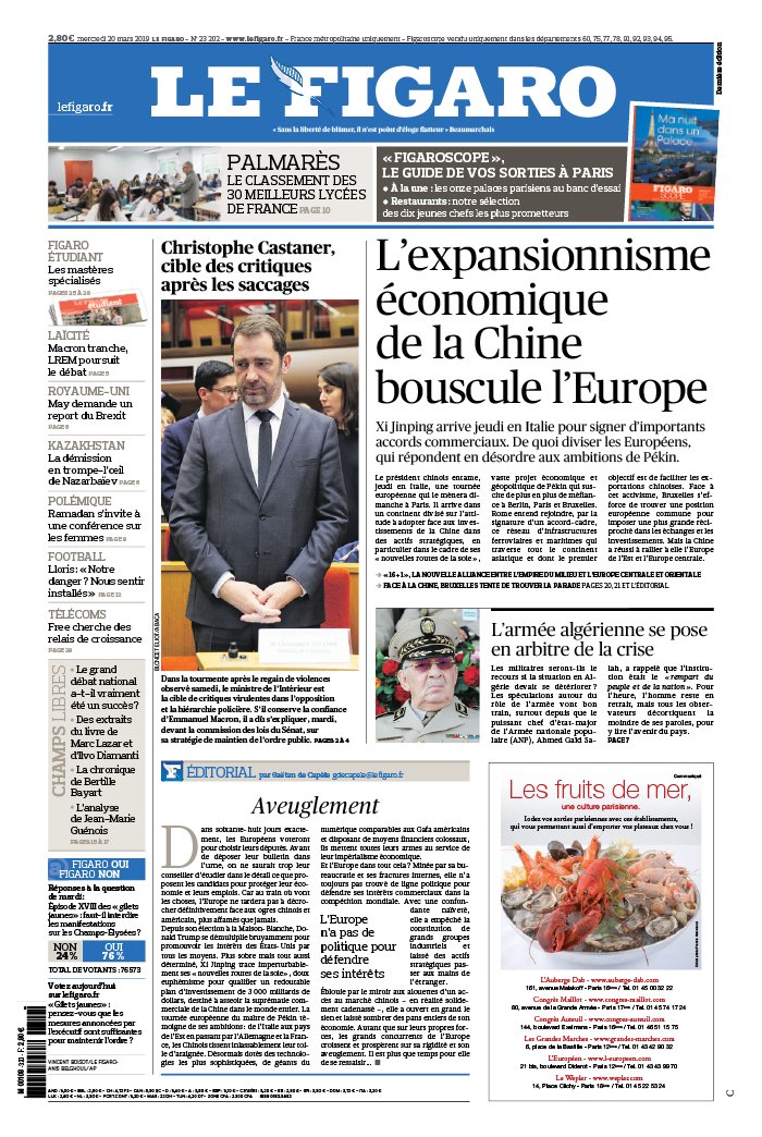 Le Figaro 20 mars 2019 Le Figaro N°23202 du 20 mars 2019 à télécharger sur iPad