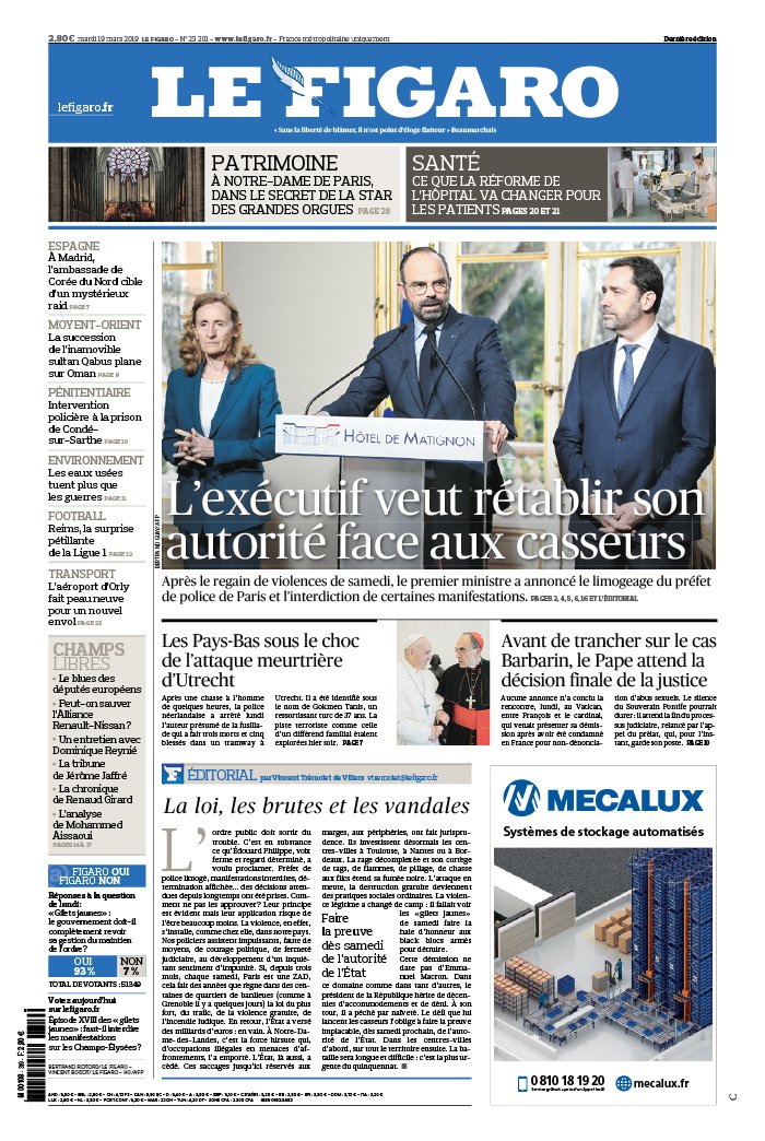 Le Figaro 19 mars 2019 Le Figaro N°23201 du 19 mars 2019 à télécharger sur iPad