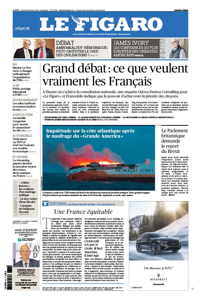 Le Figaro 15 mars 2019 Le Figaro N°23198 du 15 mars 2019 à télécharger sur iPad