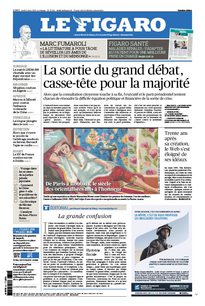 Le Figaro 11 mars 2019 Le Figaro N°23194 du 11 mars 2019 à télécharger sur iPad