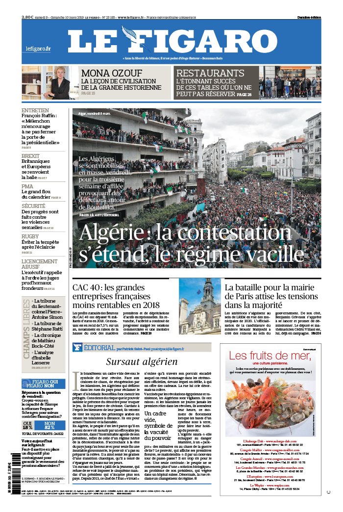 Le Figaro 09 mars 2019 Le Figaro N°23193 du 09 mars 2019 à télécharger sur iPad