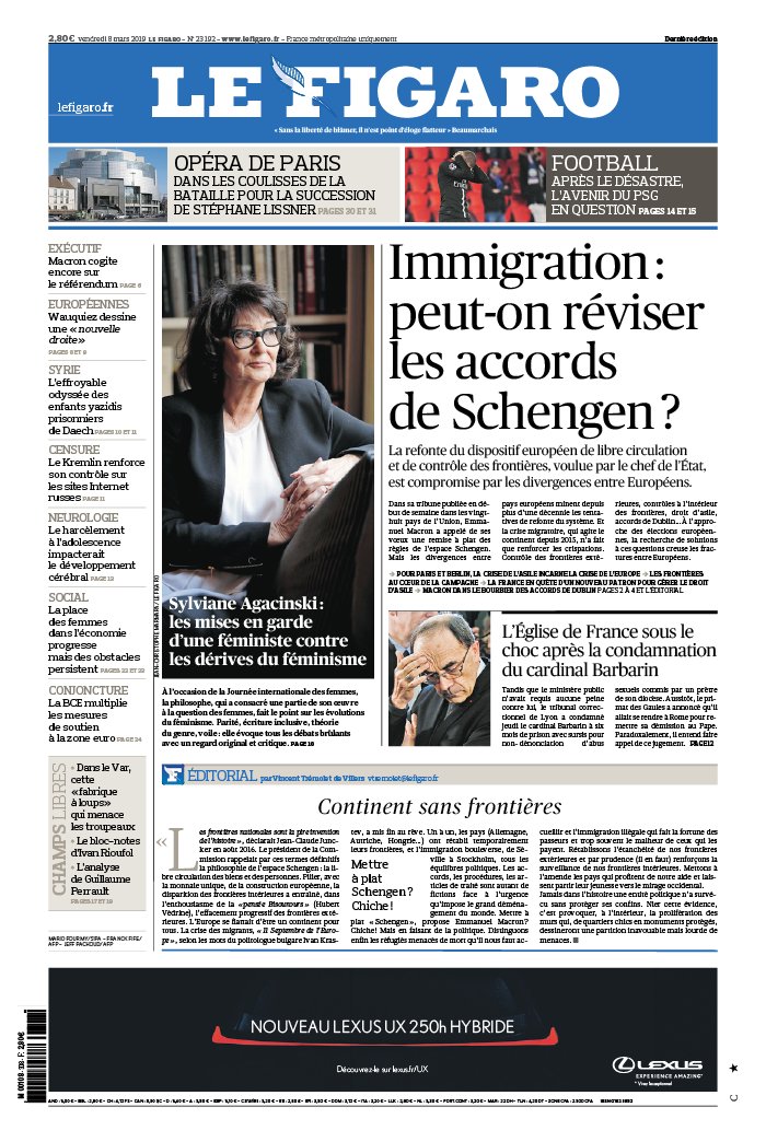 Le Figaro 08 mars 2019 Le Figaro N°23192 du 08 mars 2019 à télécharger sur iPad