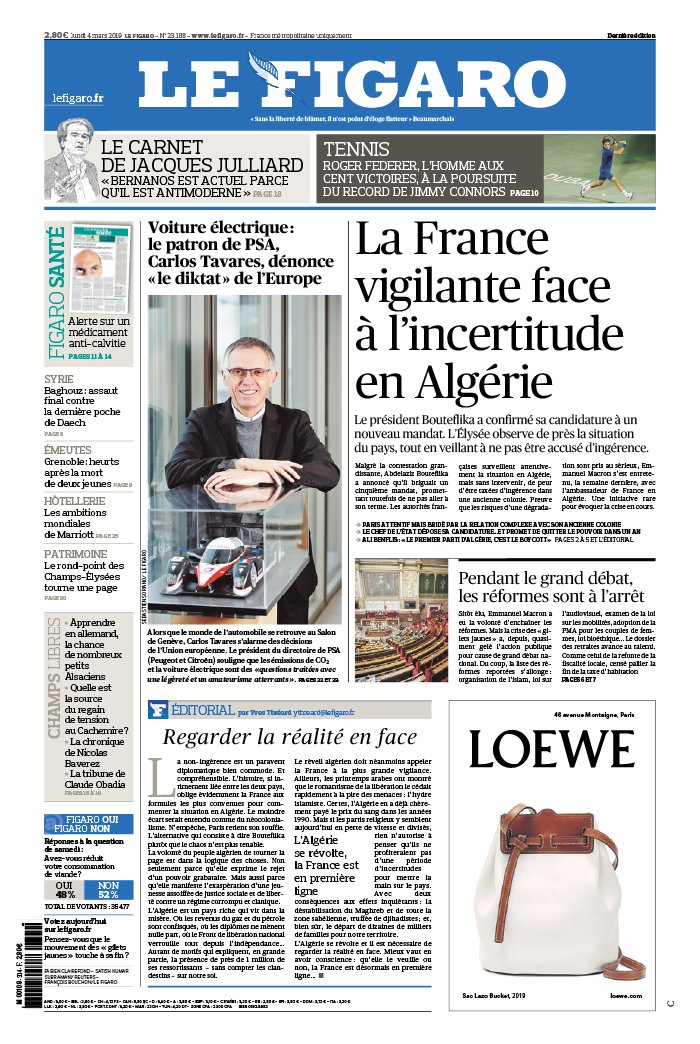 Le Figaro 04 mars 2019 Le Figaro N°23188 du 04 mars 2019 à télécharger sur iPad