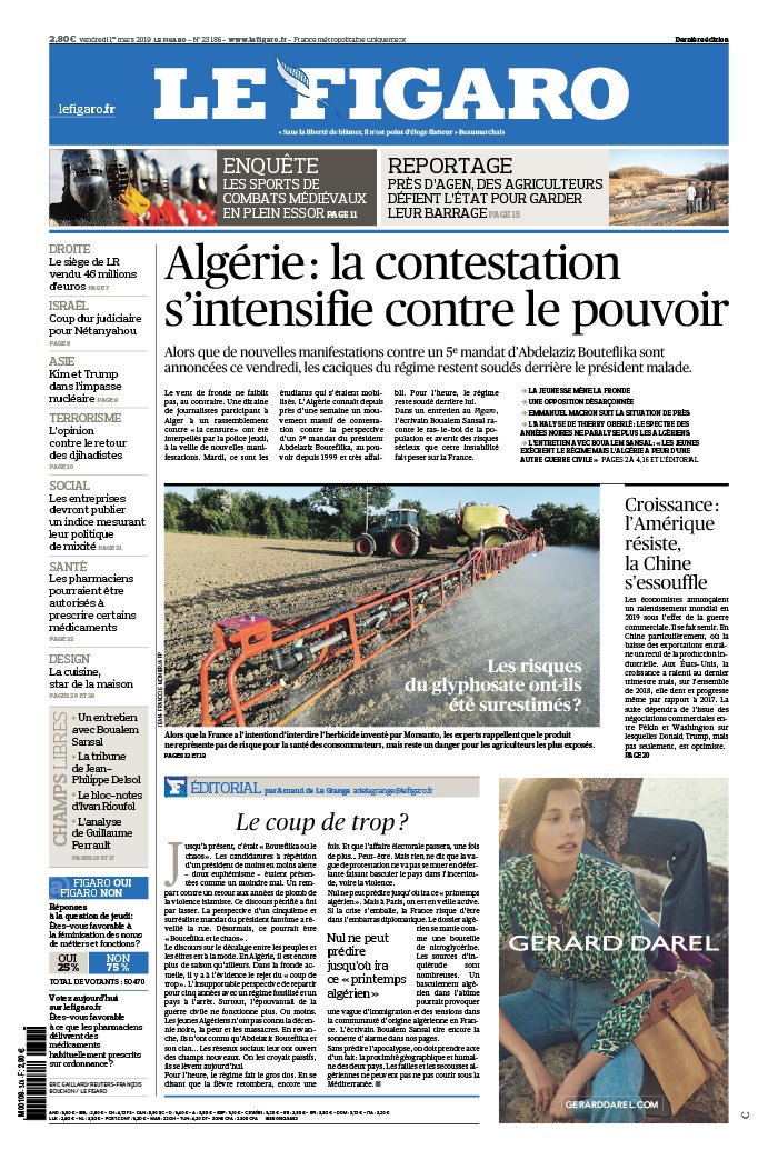 Le Figaro 01 mars 2019 Le Figaro N°23186 du 01 mars 2019 à télécharger sur iPad