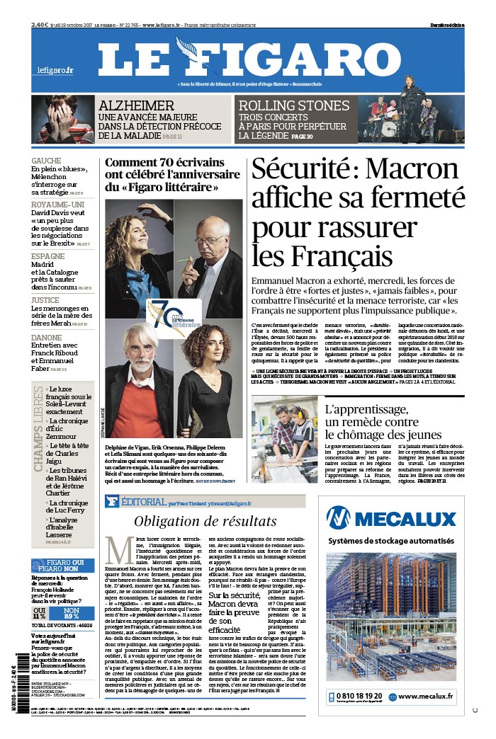 Le Figaro N°22765 du 19 octobre 2017 à télécharger sur iPad