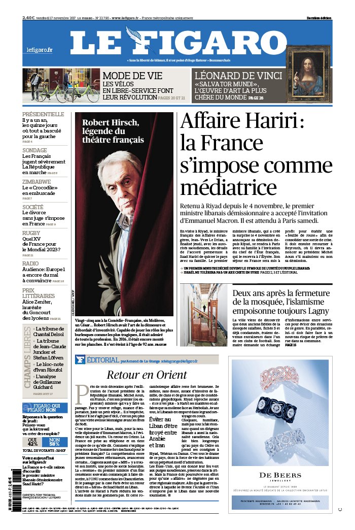 Le Figaro N°22790 du 17 novembre 2017 à télécharger sur iPad Le Figaro N°22790 du 17 novembre 2017 à télécharger sur iPad