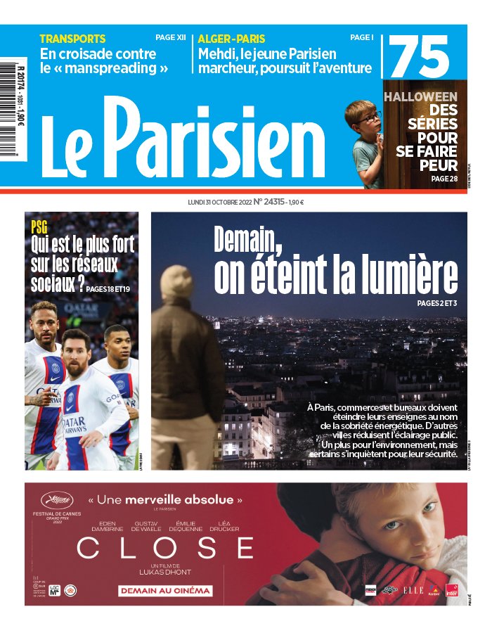 Le Parisien N°20221031 du 31 octobre 2022 à télécharger sur iPad