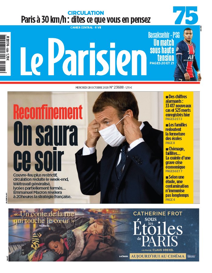 Le Parisien 28 octobre 2020 Le Parisien N°20201028 du 28 octobre 2020 à télécharger sur iPad