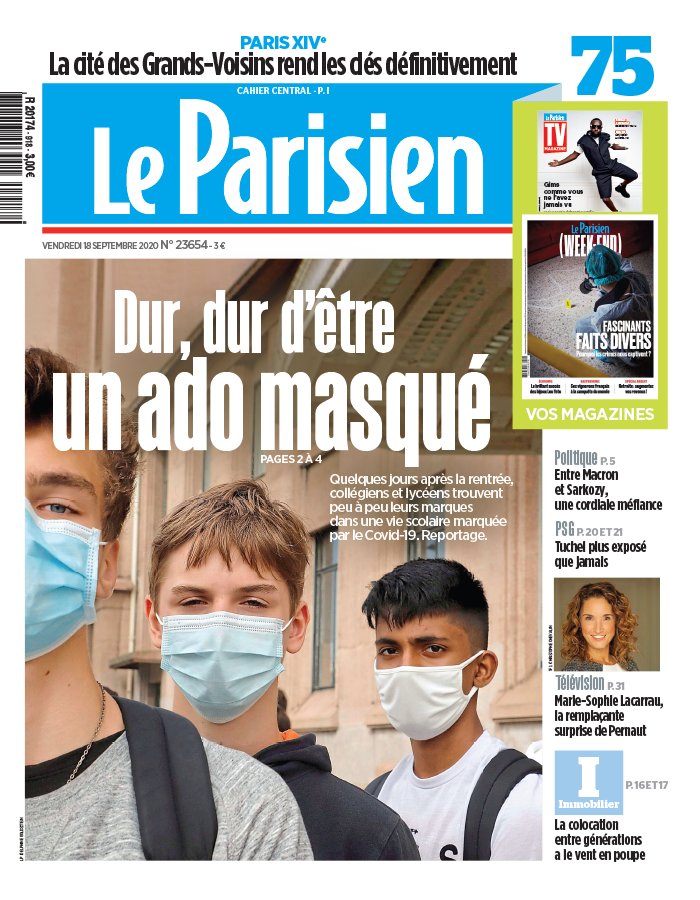 Le Parisien 18 septembre 2020 Le Parisien N°20200918 du 18 septembre 2020 à télécharger sur iPad
