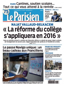 Le Parisien N°22076 du 31 août 2015 à télécharger sur iPad