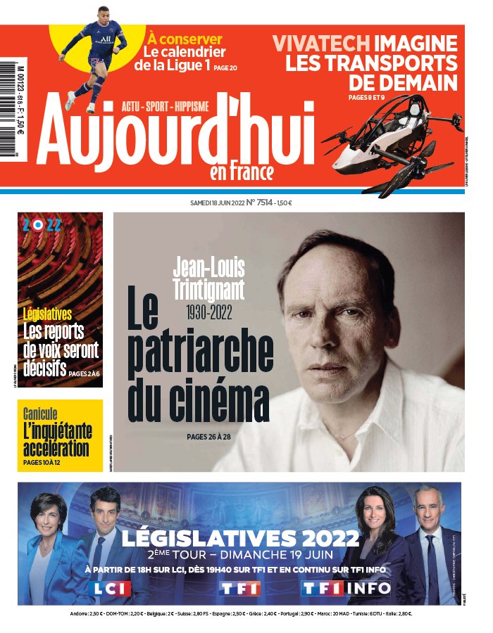 Aujourd'hui en France N°20220618 du 18 juin 2022 à télécharger