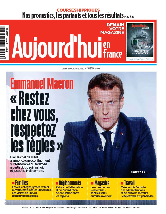 Aujourd'hui en France 29 octobre 2020 Abonnement Aujourd’hui en France ePresse.fr