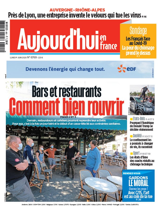 Aujourd'hui en France 01 juin 2020 Abonnement Aujourd’hui en France Pas Cher avec le BOUQUET ePresse.fr