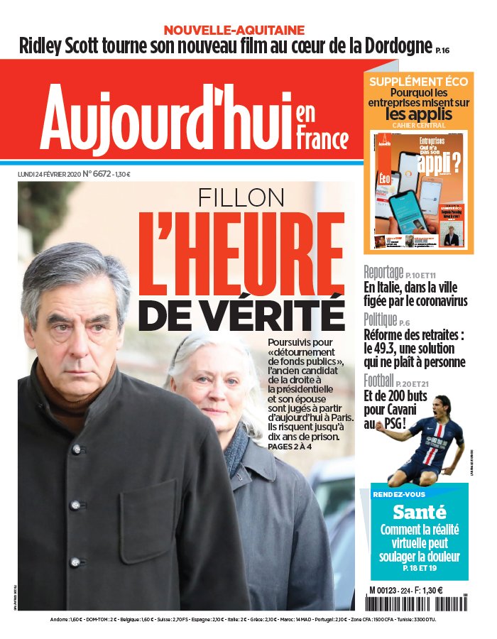 Aujourd'hui en France 24 février 2020 Abonnement Aujourd’hui en France Pas Cher avec le BOUQUET ePresse.fr