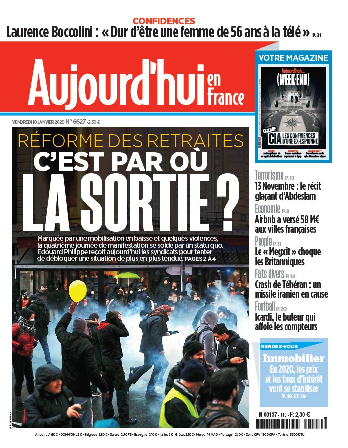 Aujourd'hui en France N°20200110 du 10 janvier 2020 à télécharger