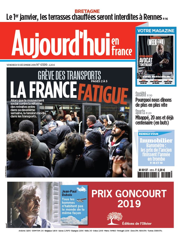 Aujourd'hui en France 13 décembre 2019 Abonnement Aujourd’hui en France Pas Cher avec le BOUQUET ePresse.fr