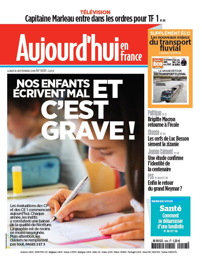Aujourd'hui en France 16 septembre 2019 Abonnement Aujourd’hui en France Pas Cher avec le BOUQUET ePresse.fr