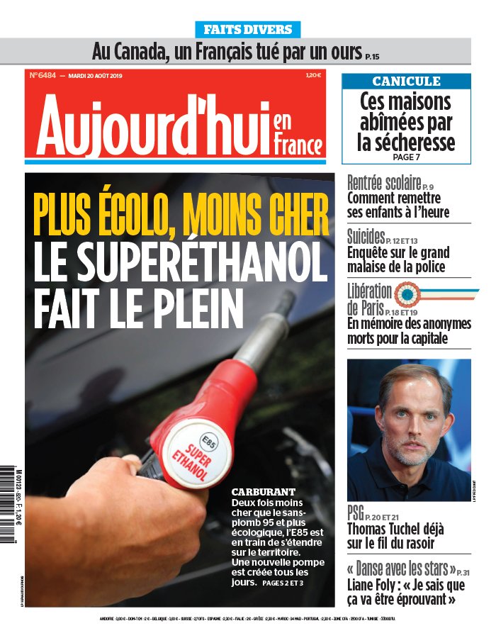 Aujourd'hui en France 20 août 2019 Abonnement Aujourd’hui en France Pas Cher avec le BOUQUET ePresse.fr