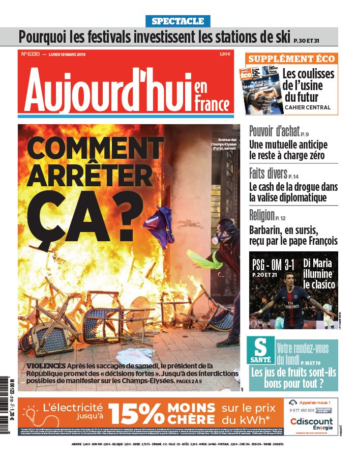 Aujourd'hui en France N°6330 du 18 mars 2019 à télécharger sur iPad