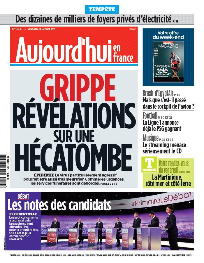 Aujourd'hui en France N°5538 du 13 janvier 2017 à télécharger sur iPad