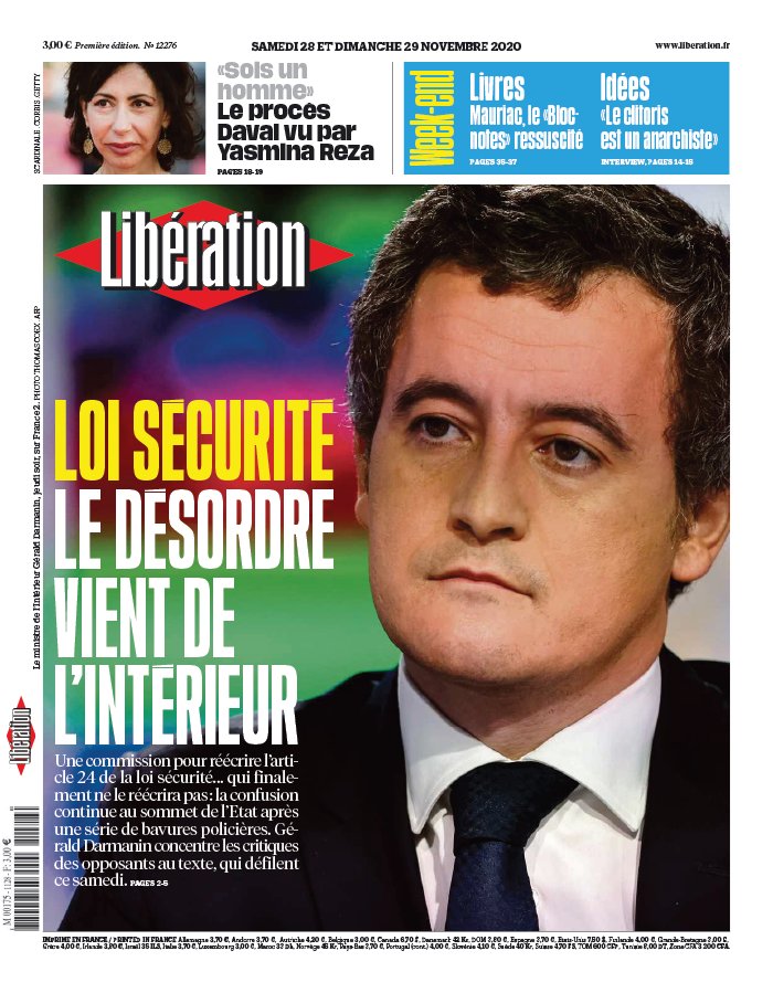 Libération 28 novembre 2020 Libération N°12276 du 28 novembre 2020 à télécharger sur iPad