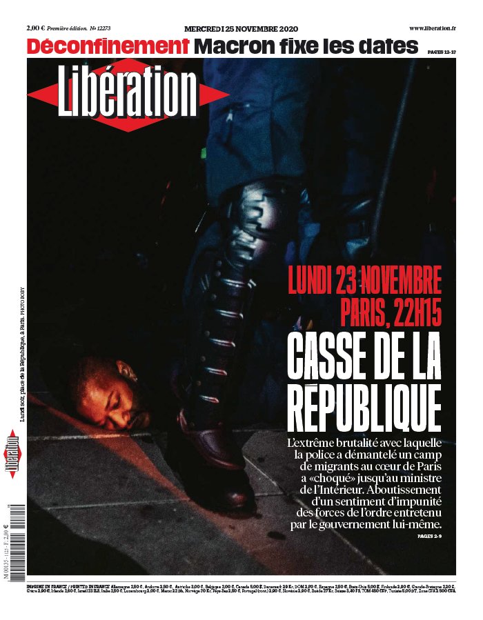 Libération 25 novembre 2020 Libération N°12273 du 25 novembre 2020 à télécharger sur iPad