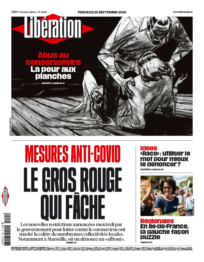 Libération 25 septembre 2020 Libération N°12222 du 25 septembre 2020 à télécharger sur iPad