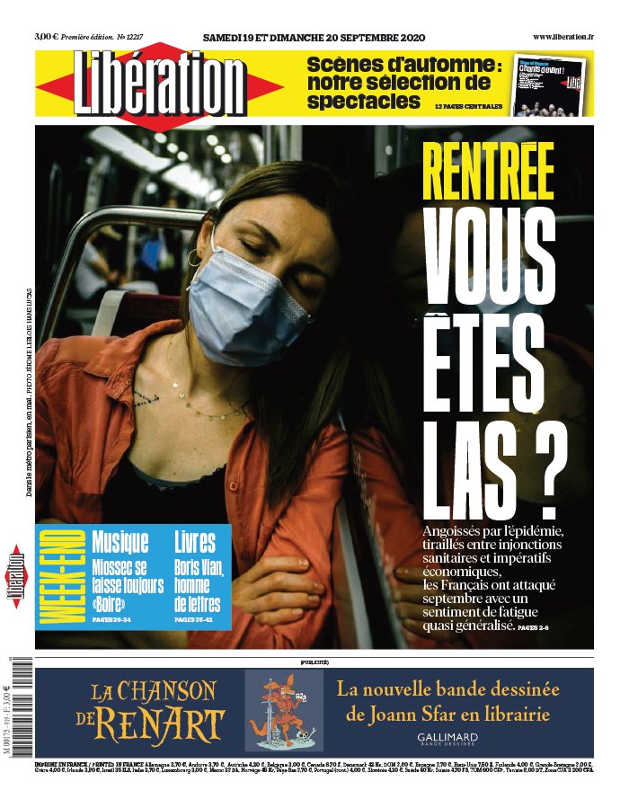 Libération 19 septembre 2020 Libération N°12217 du 19 septembre 2020 à télécharger sur iPad