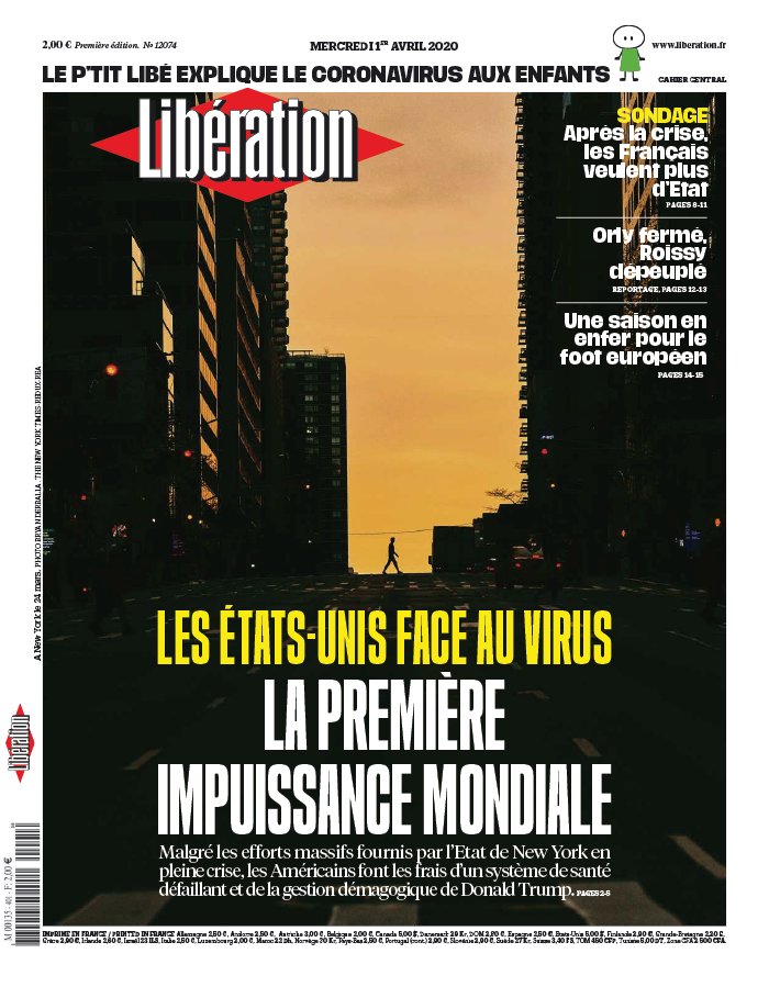 Libération 01 avril 2020 Libération N°12074 du 01 avril 2020 à télécharger sur iPad