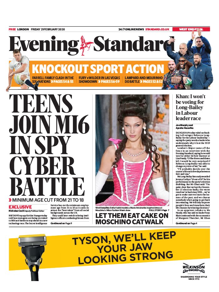 Evening Standard 21 février 2020 Abonnement London Evening Standard Pas Cher avec le BOUQUET ePresse.fr