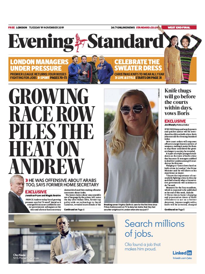 Evening Standard 19 novembre 2019 Abonnement London Evening Standard Pas Cher avec le BOUQUET ePresse.fr