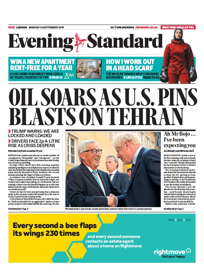 Evening Standard 16 septembre 2019 Abonnement London Evening Standard Pas Cher avec le BOUQUET ePresse.fr