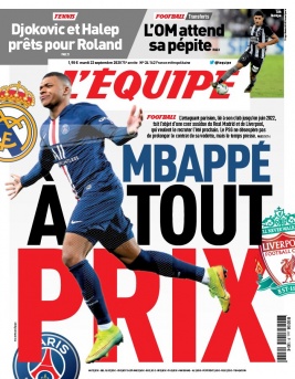 L'Equipe 22 septembre 2020 L'Equipe N°24162 du 22 septembre 2020 à télécharger sur iPad