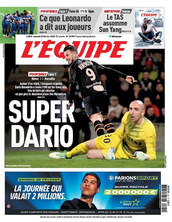 L'Equipe 29 février 2020 L'Equipe du 29 février 2020