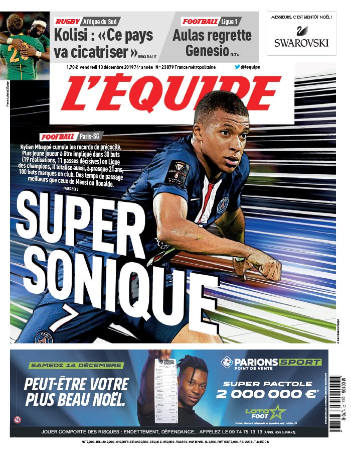 L'Equipe 13 décembre 2019 L'Equipe du 13 décembre 2019