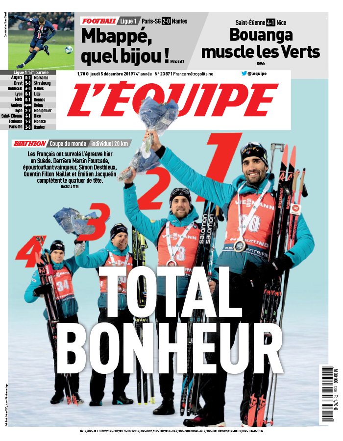 L'Equipe 05 décembre 2019 L'Equipe du 05 décembre 2019